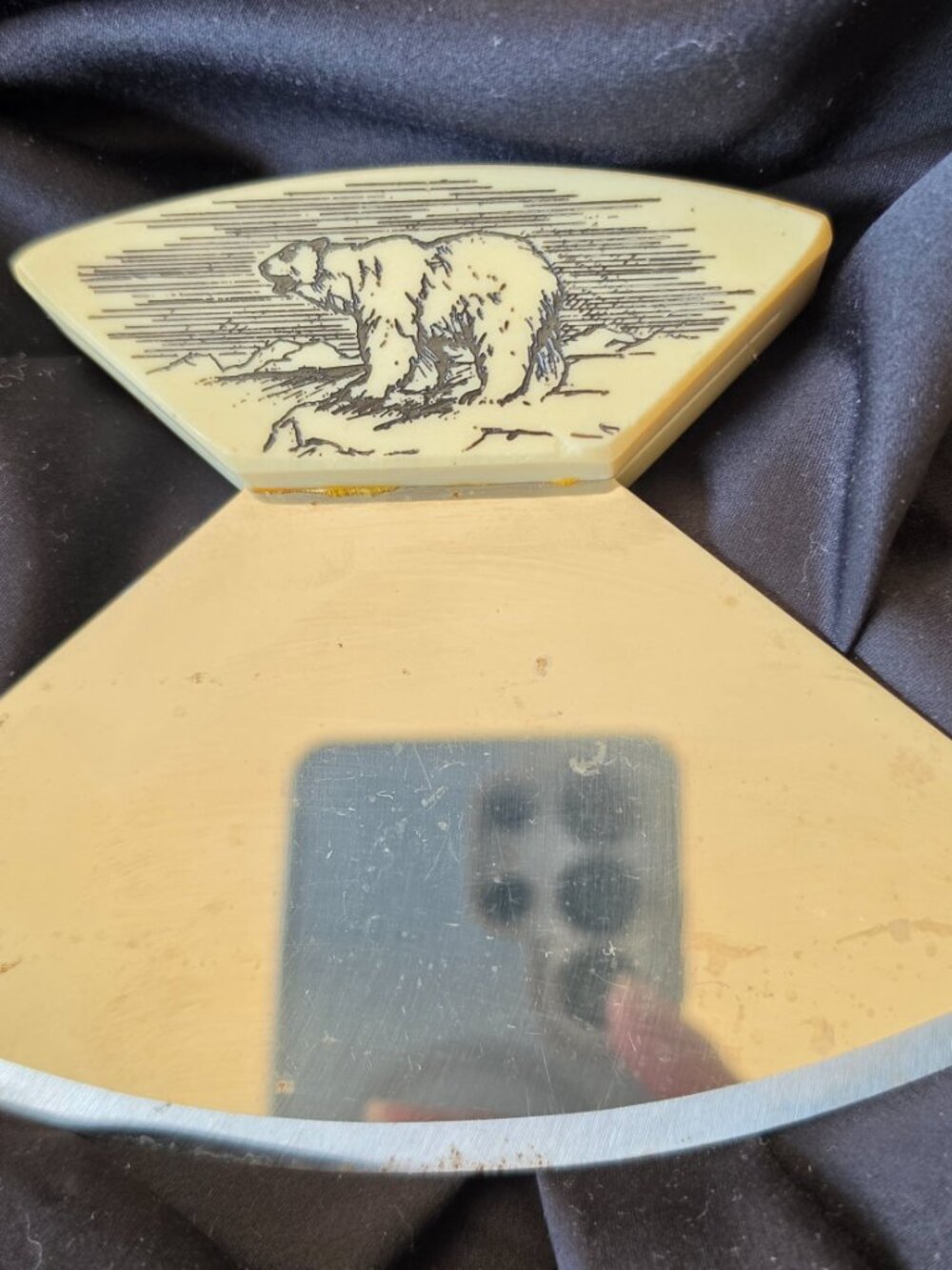 Vintage Alaska Souvenir Ulu Knife Sitka Scrimshaw Style Handle Eskimos Mountain